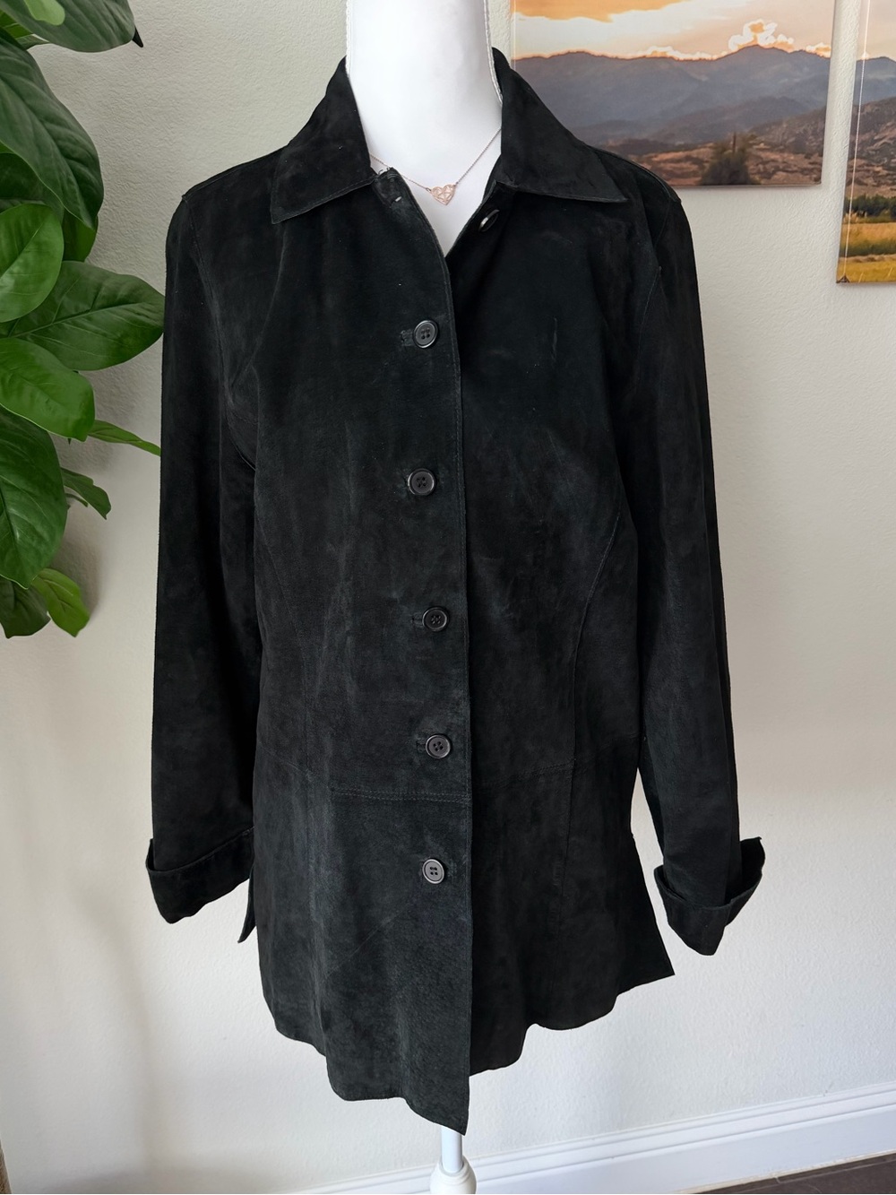 JohnPaulRichard Black Suede Button-Front Jacket